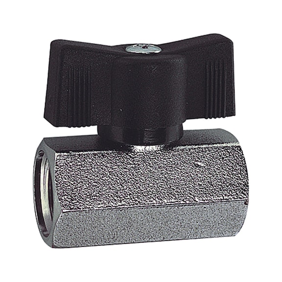 Mini-Kugelhahn sandgestrahlt Messing vernickelt Flügelgriff 103327 - Mini-Kugelhahn (Pneumatik)