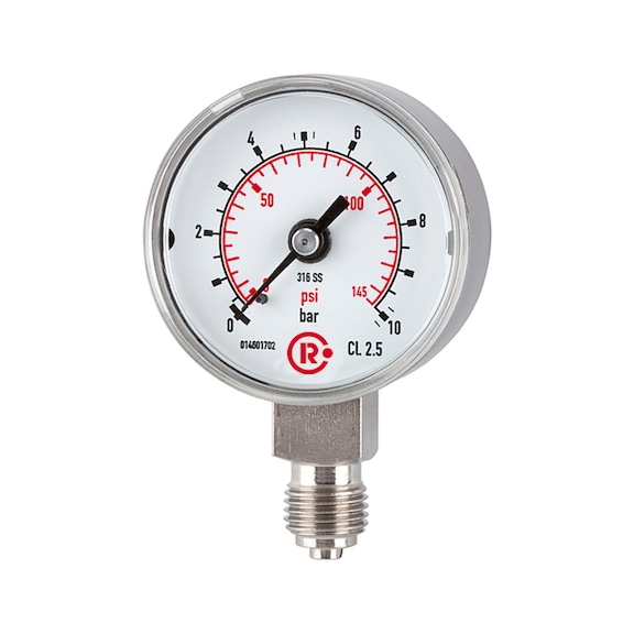 Standard pressure gauge in stainless steel version G 1/4 radial bottom 102408 - Pressure gauge stainless steel