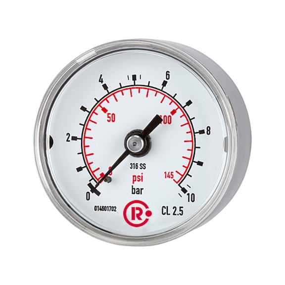 Standard pressure gauge in stainless steel design G 1/4 rear centred 102441 - Pressure gauge stainless steel