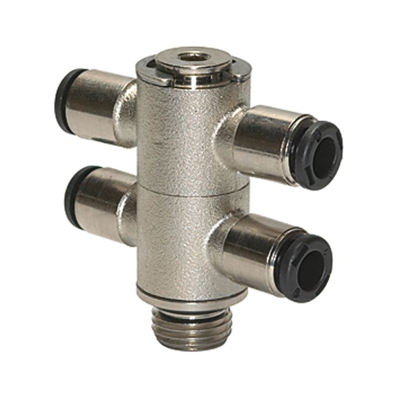 T-Mehrfachverteiler vierfach click-clock drehbar Messing vernickelt 108814 - Mehrfachverteiler (Pneumatik)