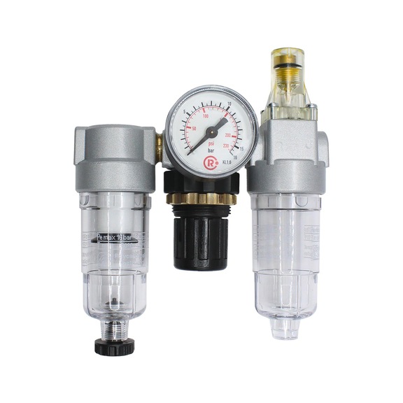 Wartungseinheit dreiteilig Standard-mini Polycarbonatbehälter Manometer 100801 - Wartungseinheit dreiteilig (Pneumatik)