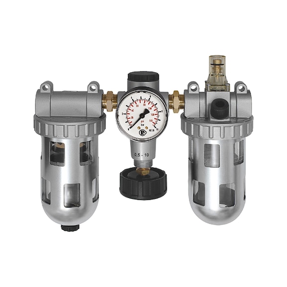 Three-piece standard maintenance unit with polycarbonate container and protective cage 101077 - Three-part maintenance unit (pneumatics)