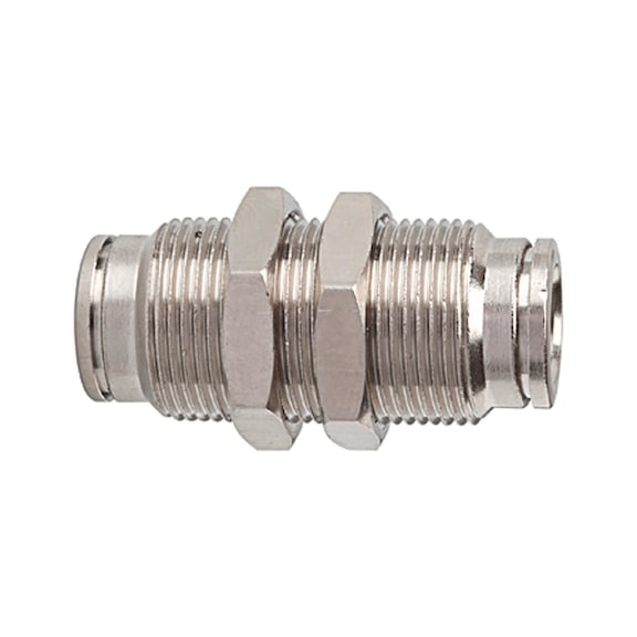 Gerade Schott-Steckverbindung metallica Messing vernickelt 108980 - Schottverschraubung, Schottverbindung (Pneumatik)