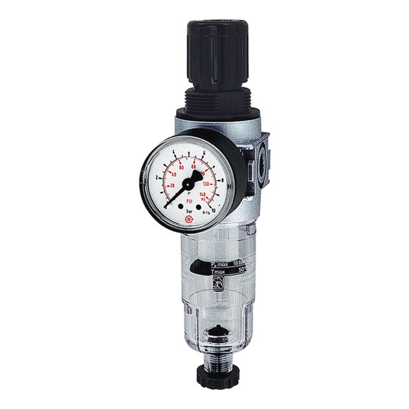 Filterregler multifix-mini mit Polycarbonatbehälter und Manometer 100353 - Filterregler (Pneumatik, sonstige)