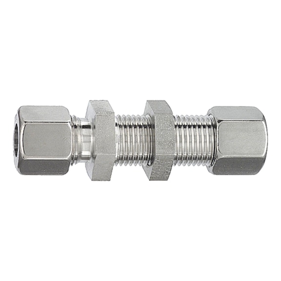 Straight bulkhead fitting stainless steel 1.4571 112446 - Quick-lock with cap nut (pneumatics)