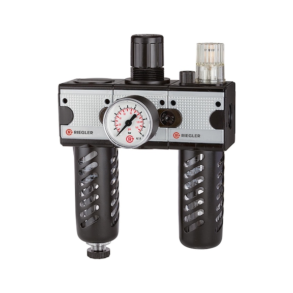 Three-piece multifix maintenance unit with polycarbonate container and protective cage 100586 - Three-part maintenance unit (pneumatics)