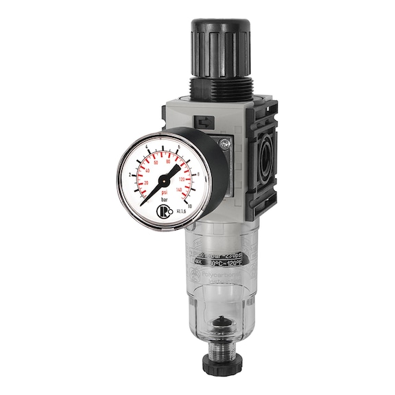 Filterregler FUTURA-mini mit Polycarbonatbehälter und Standardmanometer 142410 - Filterregler (Pneumatik, sonstige)