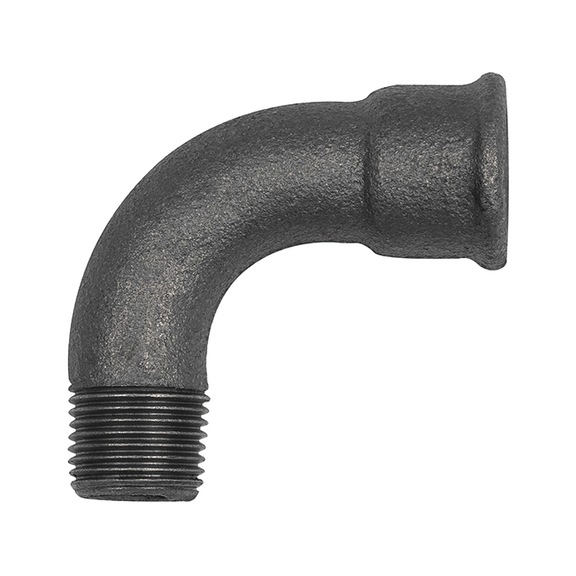 Elbow 1 90 degrees long malleable cast iron black 133576 - Angle joint, arch joint (installation)