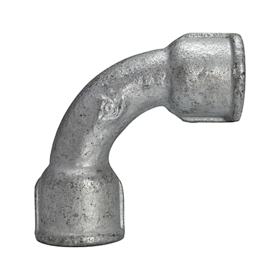 Elbow 2 long 90 degrees black malleable cast iron hot-dip galvanised 112849 - Angle joint, arch joint (installation)