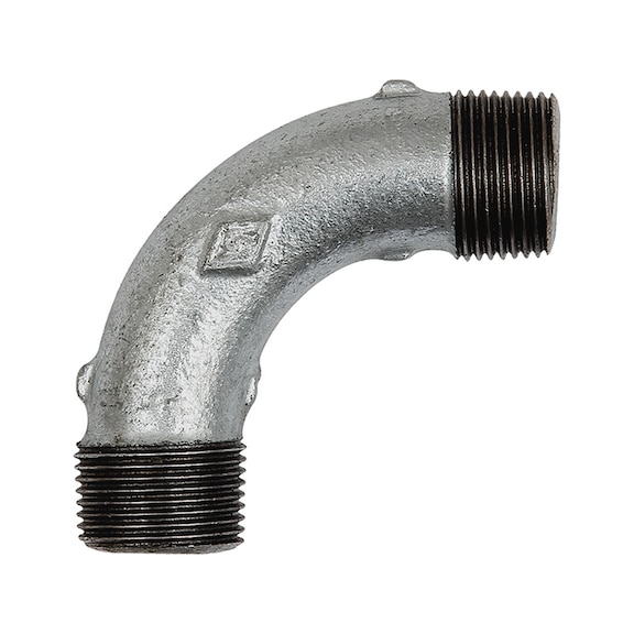 Elbow 3 long 90 degrees black malleable cast iron hot-dip galvanised 112864 - Angle joint, arch joint (installation)