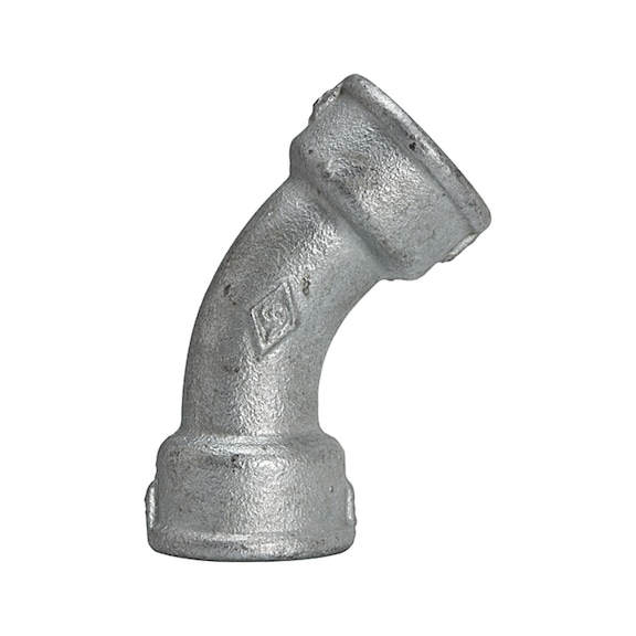 Elbow 41 45 degrees black malleable cast iron hot-dip galvanised 112885 - Angle joint, arch joint (installation)
