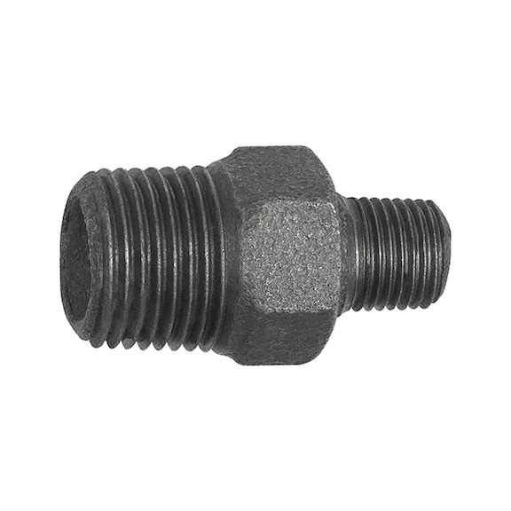 Double threaded nipple 245 reducing malleable cast iron black 133762 - Double nipple, double threaded nipple