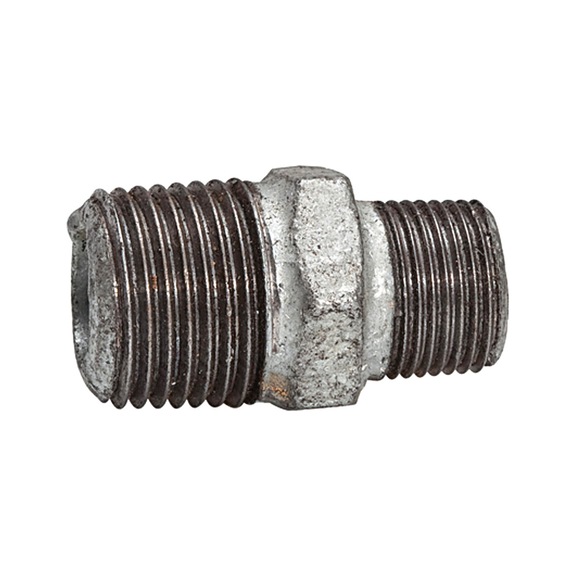 Double threaded nipple 245 reducing black malleable cast iron hot-dip galvanised 133571 - Double nipple, double threaded nipple