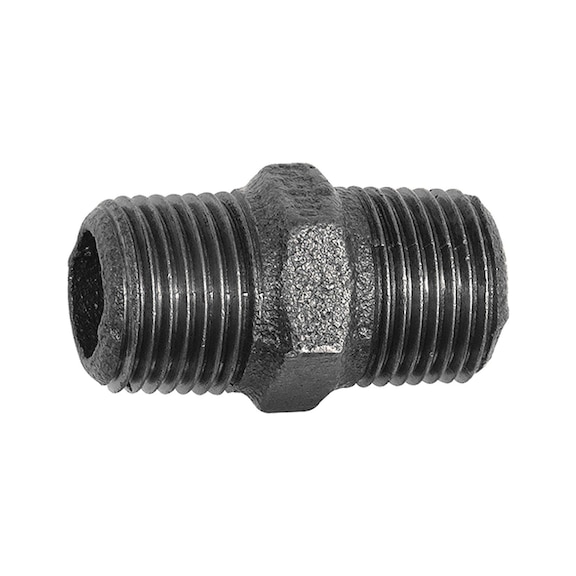 Double threaded nipple 280 malleable cast iron black 133771 - Double nipple, double threaded nipple