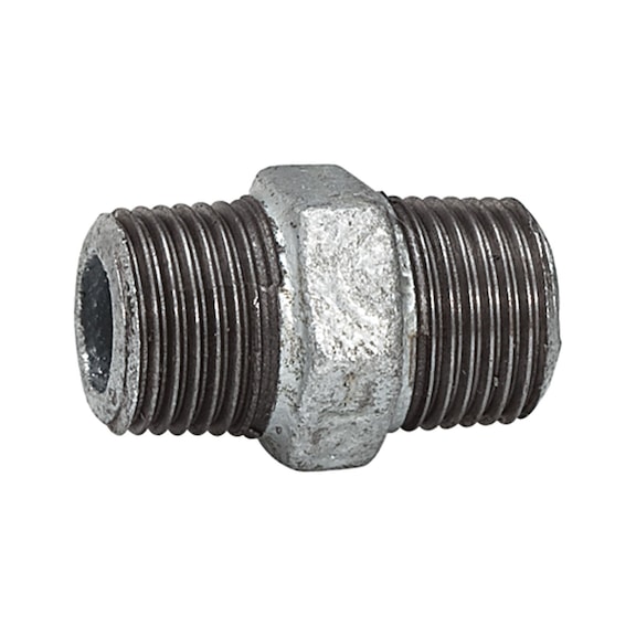Double threaded nipple 280 black malleable cast iron hot-dip galvanised 113110 - Double nipple, double threaded nipple