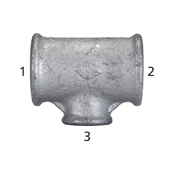 T-piece 130 black malleable cast iron hot-dip galvanised 112995 - T-piece (installation)