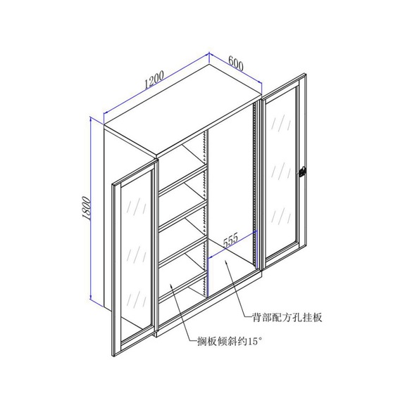 Open-door/sling cabinet, dimensions: 1200×600×1800. Manufactured as per drawing. - 