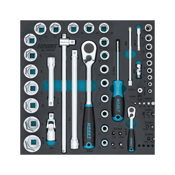 HAZET Socket/screwdriver set 163-224/57N, 57-piece - Tool assortment