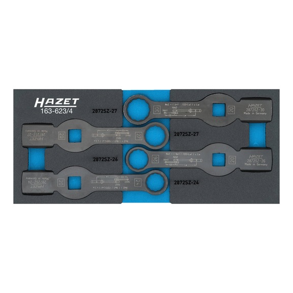 HAZET Impact ring spanner set 163-623/4 3/4 inch (20 mm) square 4-piece - Socket wrench set