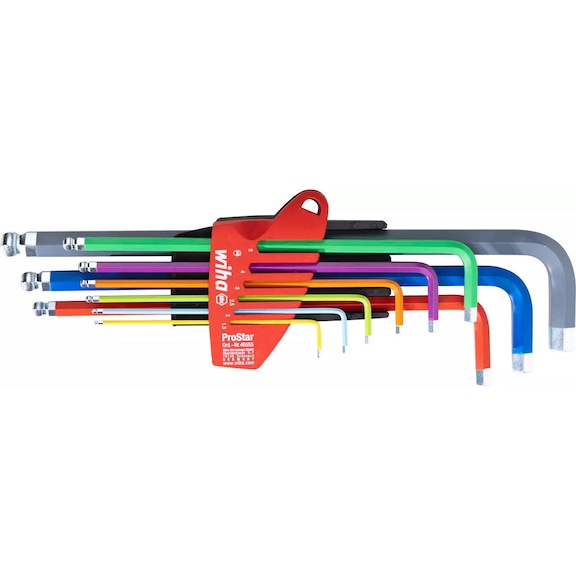 Pin spanner set in ProStar holder hexagonal ball head 9-piece coloured 46555 - Hexagon socket spanner set
