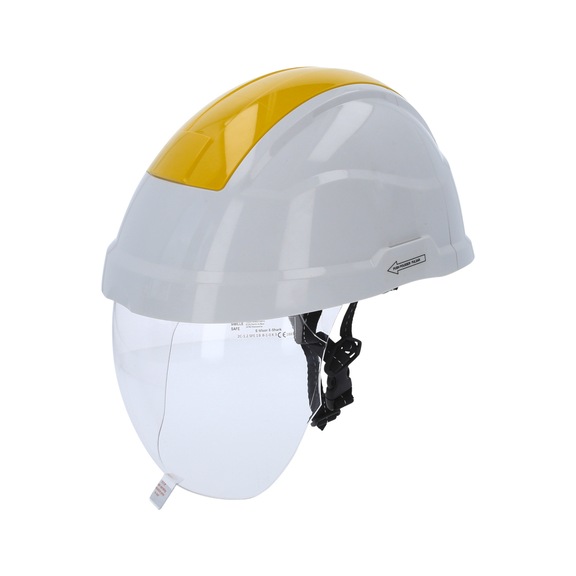 Safety helmet with face shield, yellow - Work safety helmet with face protection
