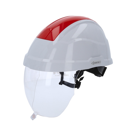 Safety helmet with face shield, red - Work safety helmet with face protection