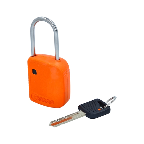 Lockout padlock, orange, metal, 38 mm - Padlocks