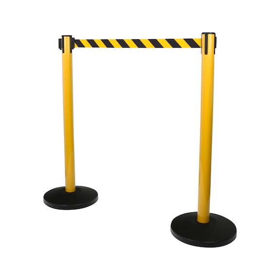 Barrier belt post, black and yellow belt - Barrier belt post