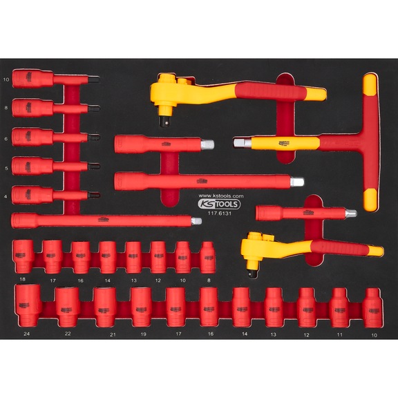 3/8 inch, 1/2 inch Insulated socket wrench set in foam insert, 31 pieces - Socket wrench (set)