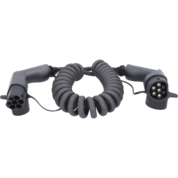 Spiral charging cable Type 2 to Type 2, 3 phases, max. 11 kW, 32 A, 400 V, 5 m - Charging cable/adapter