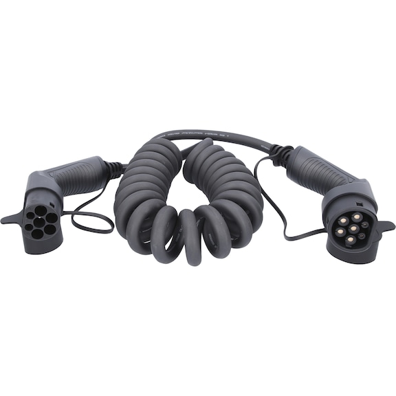 Spiral charging cable Type 2 to Type 2, 3 phases, max. 22 kW, 32 A, 400 V, 5 m - Charging cable/adapter