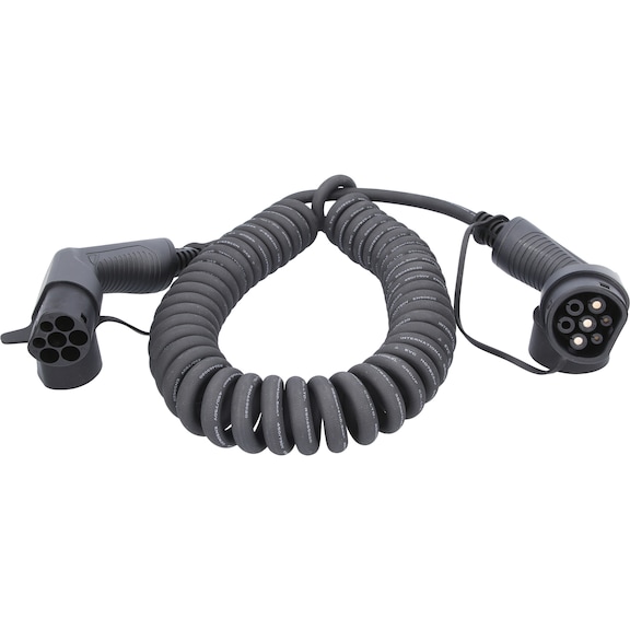 Spiral charging cable type 2 to type 2.1 phase, max. 7.4 kW, 32 A, 230 V, 8 m - Charging cable/adapter