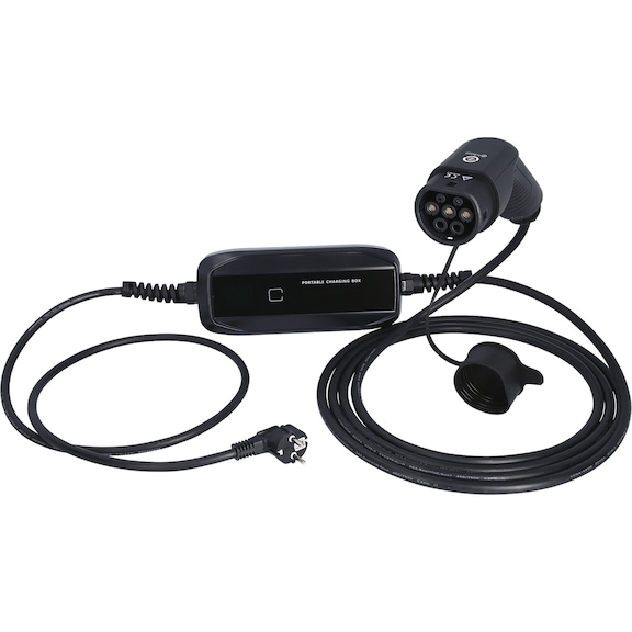 Mobile charging station with Type 2 charging cable, 1 phase, max. 3.7 kW, max. 16 A, 230 V, LCD, grounding contact - Charging cable/adapter