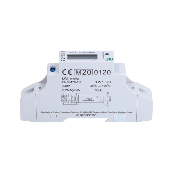 efuturo electricity meter for top-hat rail, MID-calibrated, 1 phase, 3.7 or 7.4 kW - Charging cable/adapter