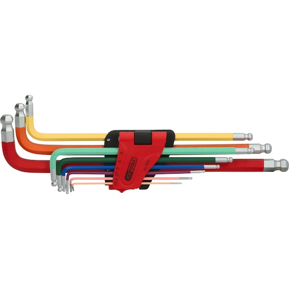 Double ball head hexagon socket angle pin wrench set, extra long, 9-piece - Socket wrench (set)