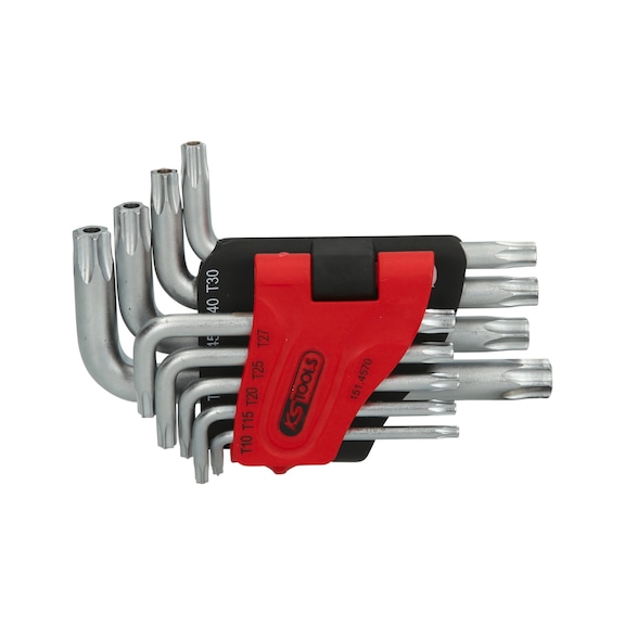 TX angle pin wrench set with bore, short, 9-piece TB10-TB50 - TX angle pin wrench