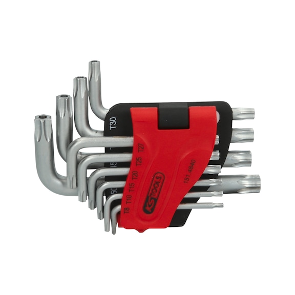 TX angle pin wrench set with bore, short, 10-piece, TB8-TB50 - TX angle pin wrench
