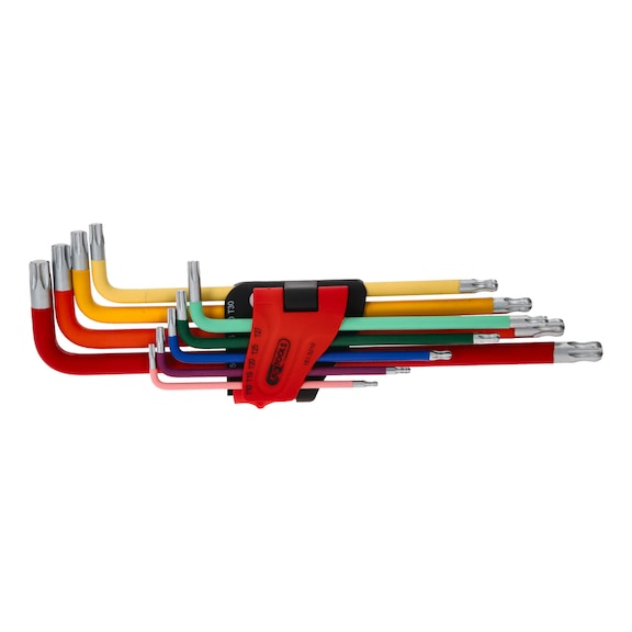 Ball-end TX angle pin wrench set, extra long, 9-piece - TX angle pin wrench