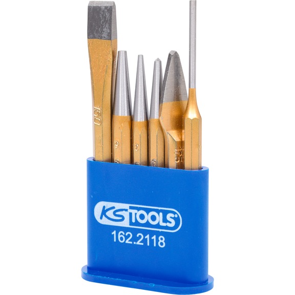 Combination tool set, 6-piece in plastic holder - Additional grains, drivers, striking irons