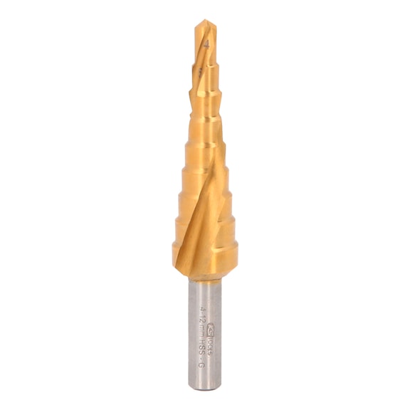 HSS-TiN step drill, D: 4-12 mm, 9 steps - HSS-TiN step drill