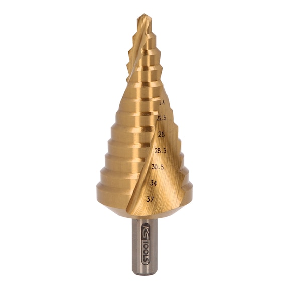 HSS-TiN step drill, D: 6-37 mm, 12 steps - HSS-TiN step drill