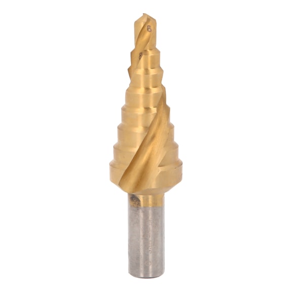 HSS-TiN step drill, D: 6-20 mm, 8 steps - HSS-TiN step drill
