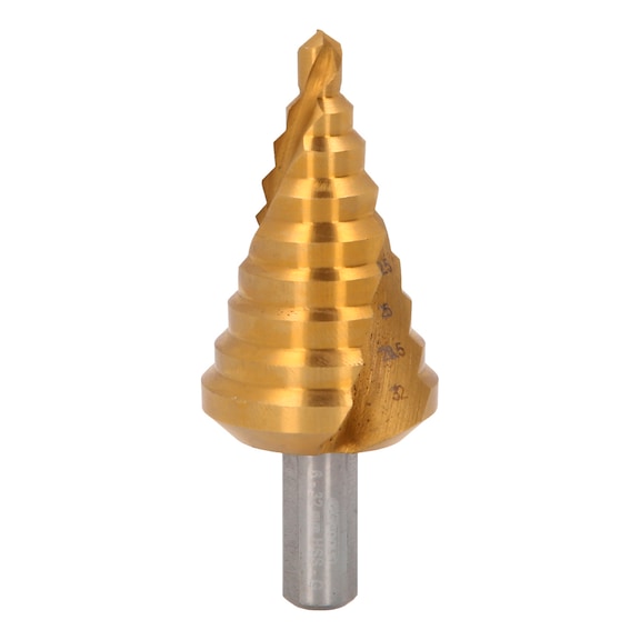HSS-TiN step drill, D: 6-32 mm, 9 steps - HSS-TiN step drill