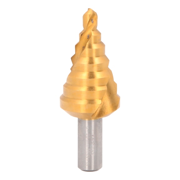 HSS-TiN step drill, D: 6-25 mm, 7 steps - HSS-TiN step drill