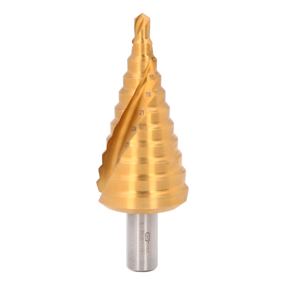 HSS-TiN step drill, D: 6-36 mm, 11 steps - HSS-TiN step drill