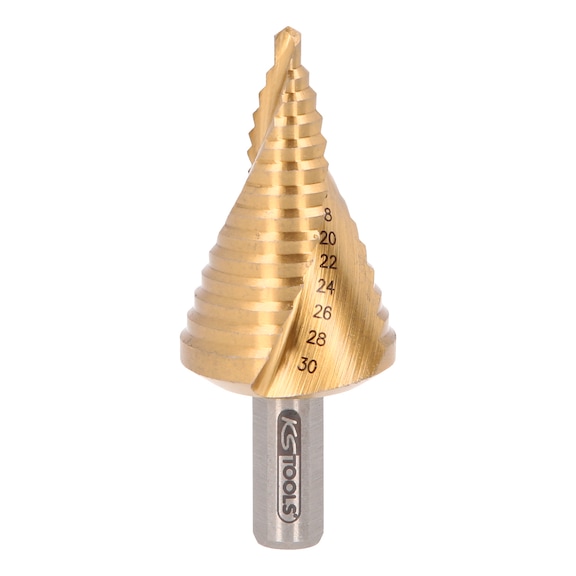 KS TOOLS HSS-TiN step drill bit, extra short, D: 4-30 mm, 14 steps - HSS-TiN step drill extra short