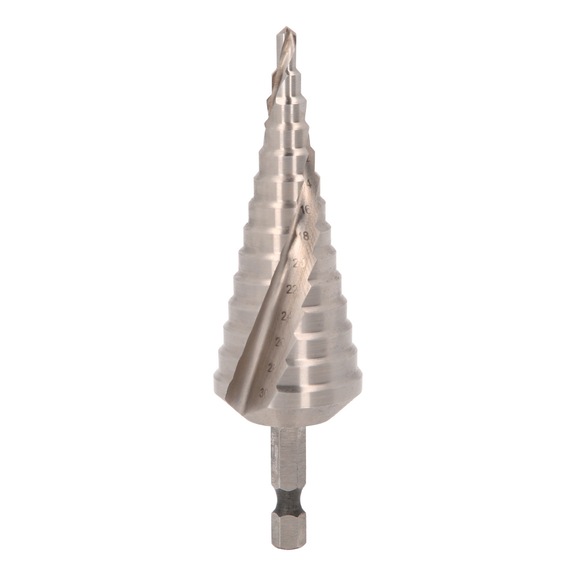 KS TOOLS 1/4 inch HSS step drill bit, D: 4-30 mm, 14 steps - 1/4 inch HSS step drill bit