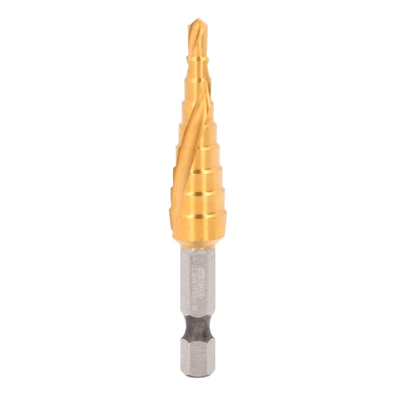 1/4 inch HSS-TiN step drill bit, D: 4-12 mm, 9 steps - 1/4 inch HSS TiN step drill bit
