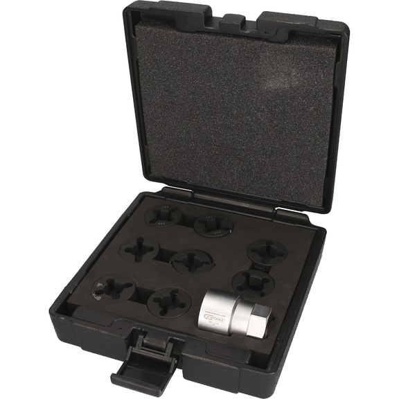 Wheel bolt thread repair set for commercial vehicles, 9-piece - Special automotive tools Thread repair