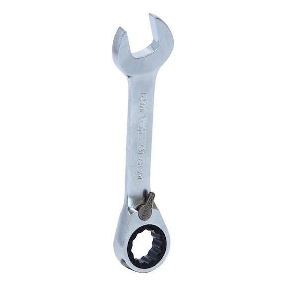 GEARplus ratchet ring spanner, short, 12 mm on hanger - GEARplus ratchet combination spanner, short